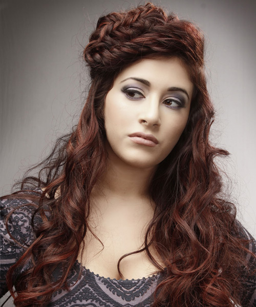 Long Braided Auburn Brunette Curls
