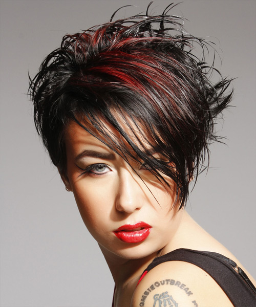 Short Asymmetrical Haircut With Red Highlights