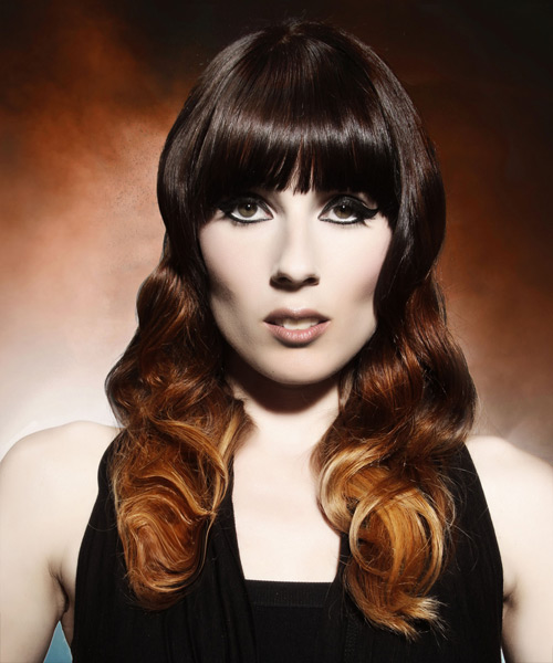 Long Multi-Colored Emo Waves With Blunt Cut Bangs