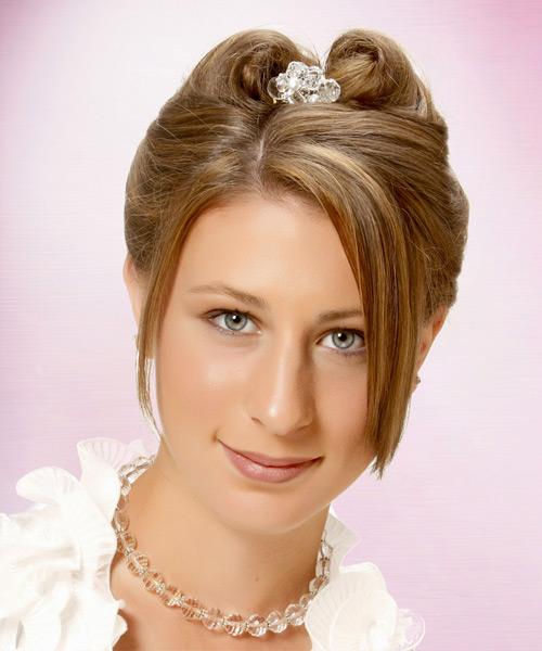 Light Brown Updo With Middle-Parted Bangs And Formal Pins