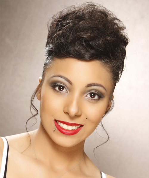 Long And Curly Mocha Updo Hairstyle 