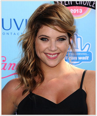 Ashley Benson Half Up Long Curly Brunette Hairstyle