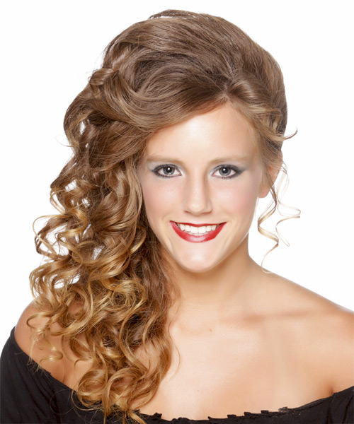 Long Curly   Light Golden Brunette  Half Up Half Down Hairstyle