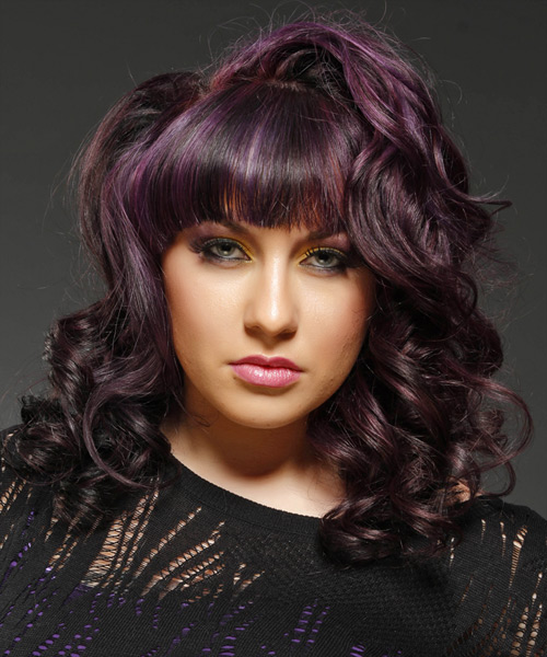 Mid-Length Dark Purple Curls With Asymmetrical Bangs