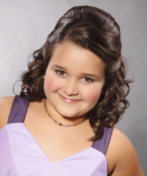 Medium Curly    Chocolate Brunette  Half Up Half Down Hairstyle