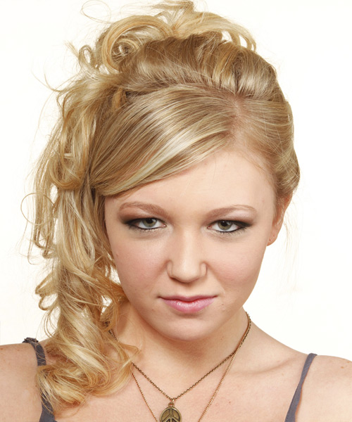 Long Curly   Light Golden Blonde  Half Up Half Down Hairstyle