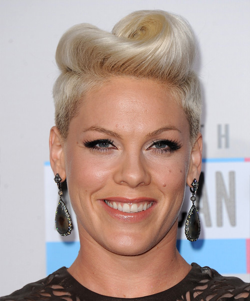 Pink Short Straight   Light Blonde Undercut  Hairstyle