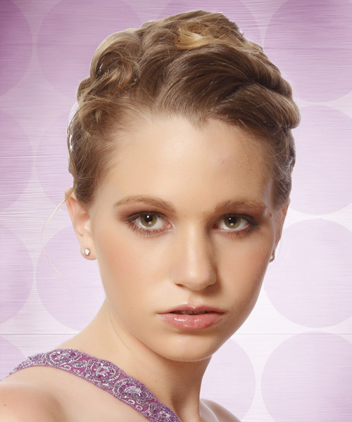 Long Curly   Light Caramel Brunette  Updo Hairstyle   with  Blonde Highlights