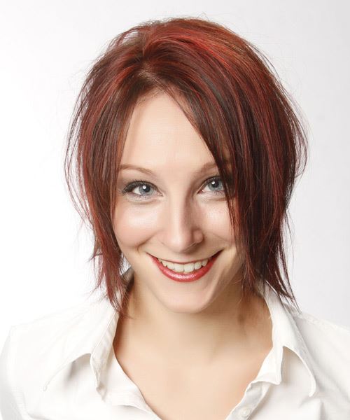 Red Textured Chin-Length Jagged Cut With Zig-Zag Part