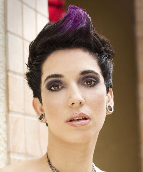 Short Funky Dark Brunette And Purple Jagged Cut